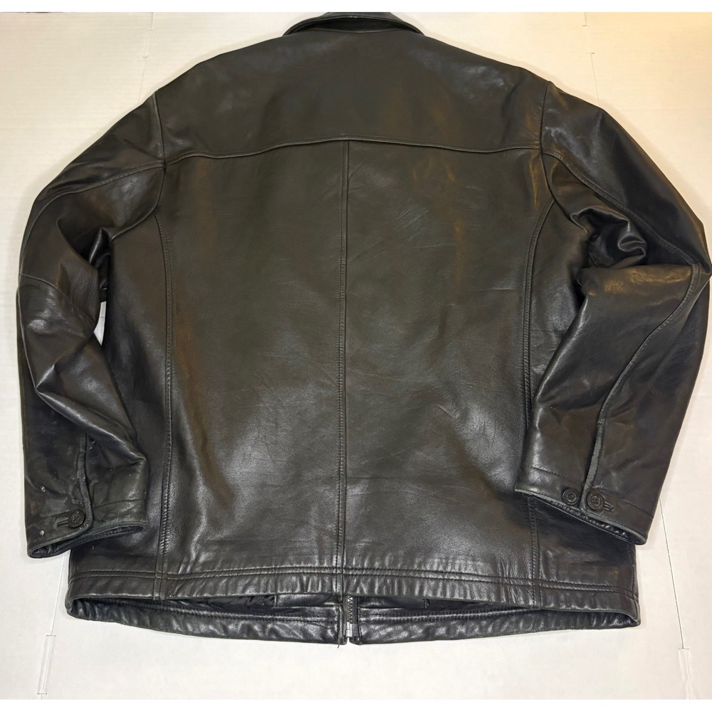 VTG Claiborne Black Genuine Lambskin Leather Quilted Bomber Jacket Mens - Picture 2 of 10